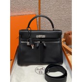 Hermes Kelly Lakis Pocket 28 / 32 in Swift Leather-Black
