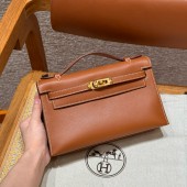 Hermes Kelly Pochette in Swift Leather-Brown