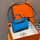 Hermes Mini Kelly Epsom leather-Blue frida