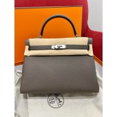 Hermes Kelly 32cm in Togo leather-Etain
