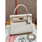 Hermes Kelly 25 / 28  in togo leather-Cream White