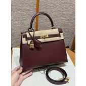Hermes Kelly 25 / 28  in Box Leather-Rouge H