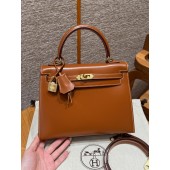Hermes Kelly 25 / 28  in Box Leather-Brown