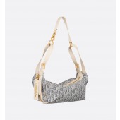 Small D-Journey Bag in Blue Dior Oblique Chambray with Raffia Effect