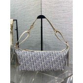 Dior Medium D-Journey Bag-Blue Dior Oblique Chambray with Raffia Effect  