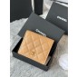 Chanel Beige pelle granulata piccolo portafoglio piegato hardware oro