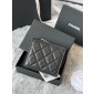 Chanel nero pelle granulata piccolo portafoglio piegato hardware argento