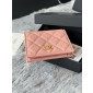 Chanel pelle rosa granulata piccolo portafoglio piegato hardware oro