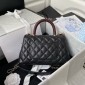Chanel Small Coco Handle Bag-Black with burgund lizard handle