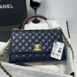Chanel Medium Coco Handle Bag-Navy blue with Burgundy Lizard handle