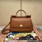 Authentic quality- Dolce Gabbana Large Sicily Handbag in in Dauphine leather-Brown