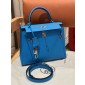 Hermes Kelly 25 / 28  in Epsom Leather-Blue frida