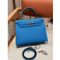 Hermes Kelly 25 / 28  in Epsom Leather-Blue frida