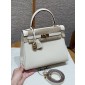 Hermes Kelly 25 / 28  in togo leather-Cream White