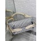 Small D-Journey Bag in Blue Dior Oblique Chambray with Raffia Effect