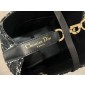 Small Dior Toujours Vertical Tote Bag-Black Tweed with White Cannage Motif